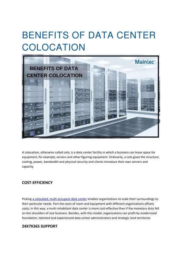 BENEFITS OF DATA CENTER COLOCATION