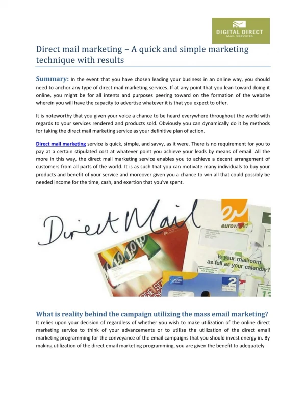 Direct mail marketing a quick and simple marketing technique with results