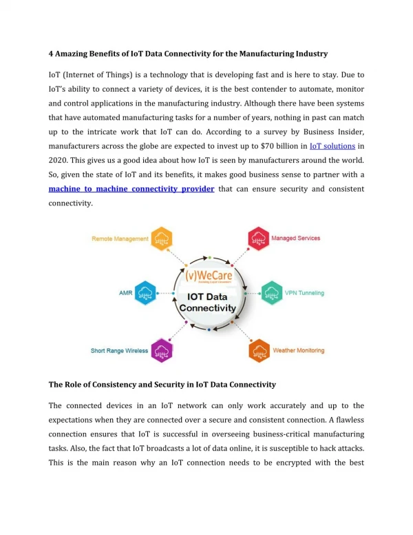 4 Amazing Benefits of IoT Data Connectivity for the Manufacturing Industry