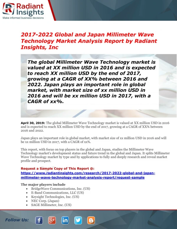 Global and Japan Millimeter Wave Technology Market Size | Status | Top Players | Trends and Forecast to 2022