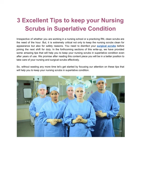 3 Excellent Tips to keep your Nursing Scrubs in Superlative Condition