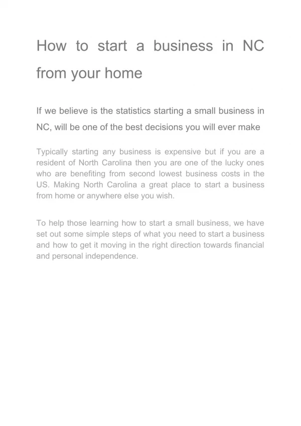 How to start a business in NC from your home