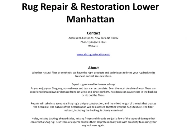 Rug Repair & Restoration Lower Manhattan