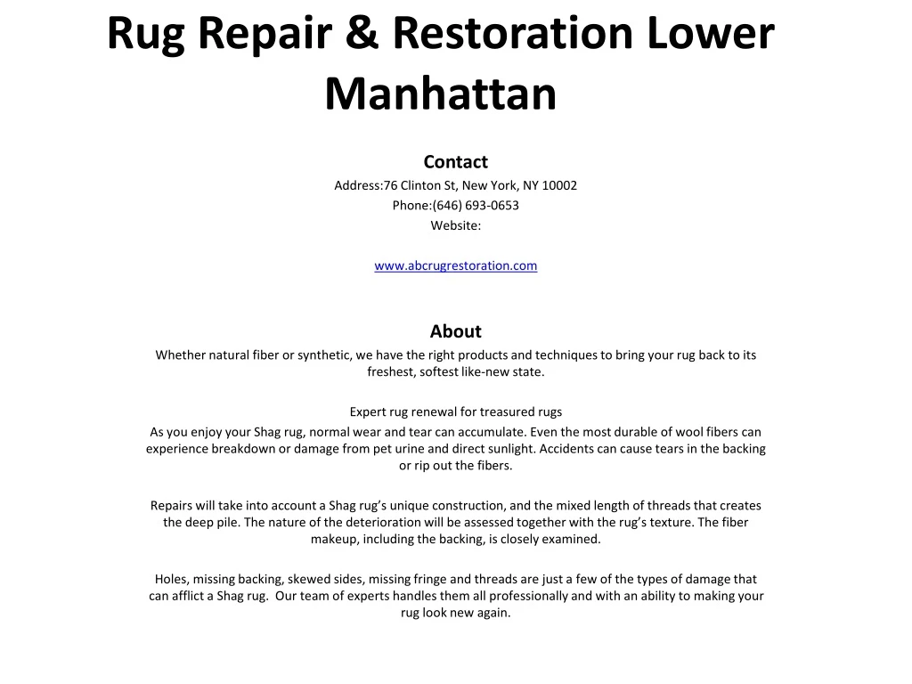 rug repair restoration lower manhattan