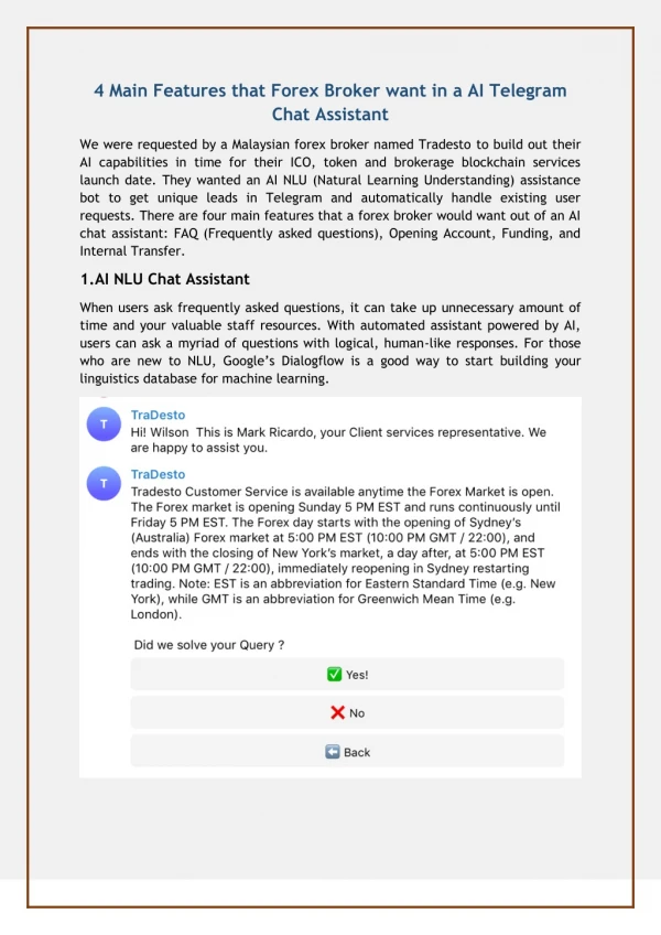 4 Main Features that Forex Broker want in a AI Telegram Chat Assistant