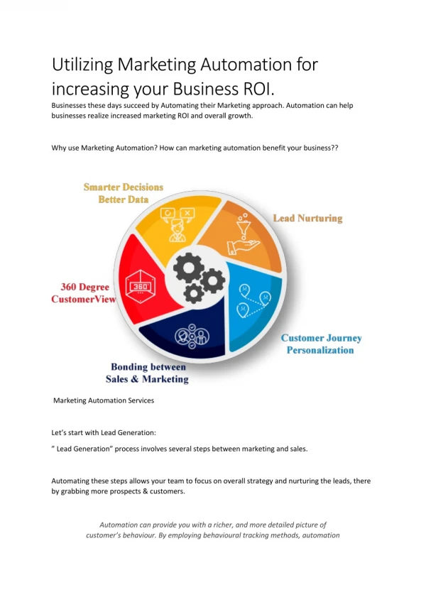 Utilizing Marketing Automation for increasing your Business ROI.