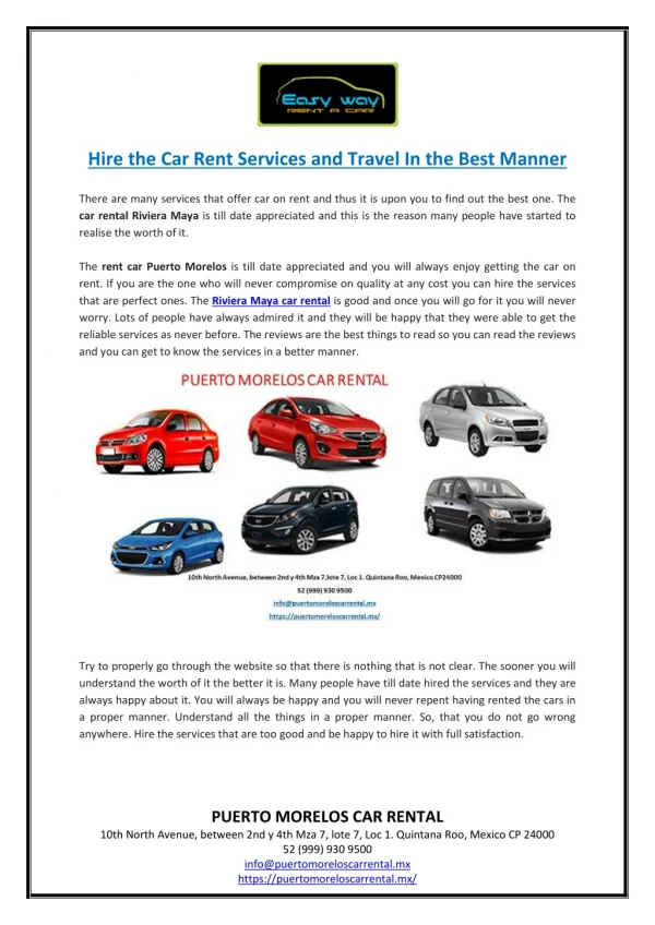 Hire The Car Rent Services And Travel In The Best Manner