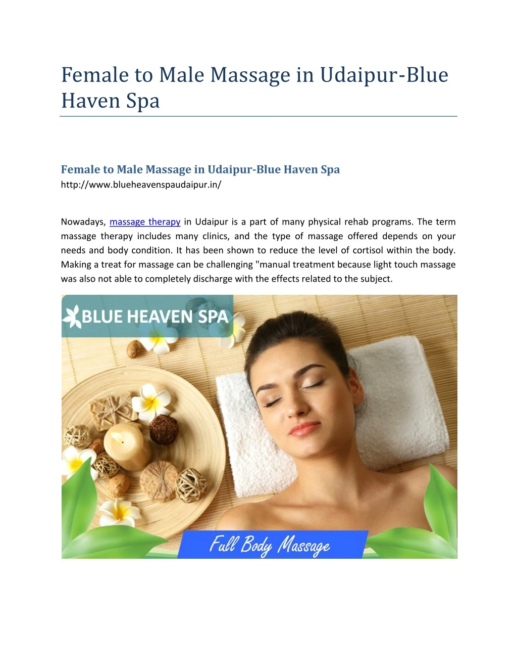 female to male massage in udaipur blue haven spa