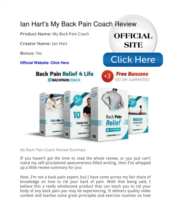 Ian Hart’s Back Pain Relief 4 Life Review