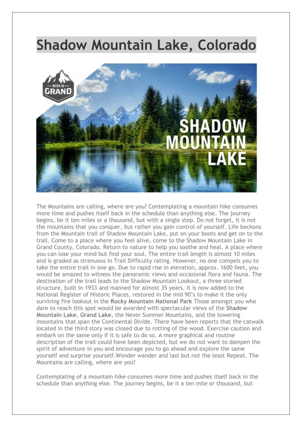 Shadow Mountain Lake, Colorado