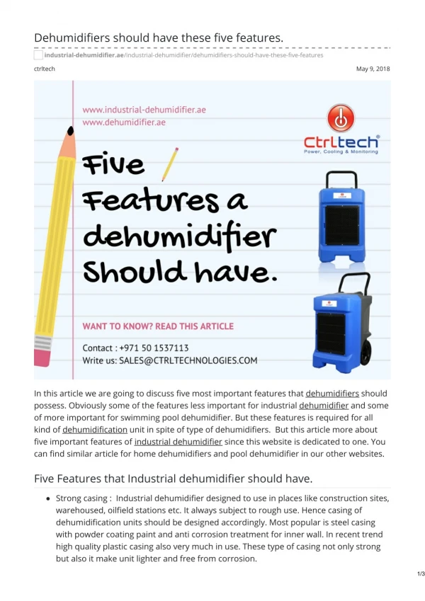 DEHUMIDIFIERS SHOULD HAVE THESE FIVE FEATURES #industrialdehumidifier #uae
