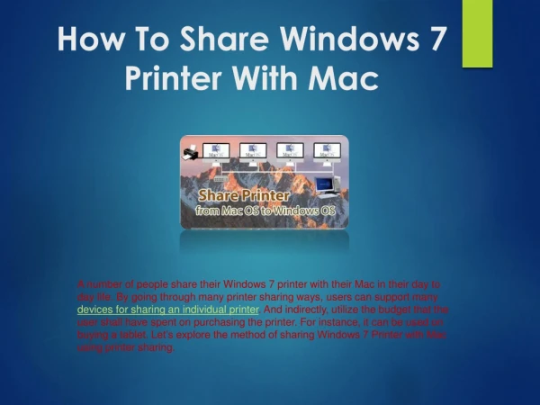 How To Share Windows 7 Printer With Mac