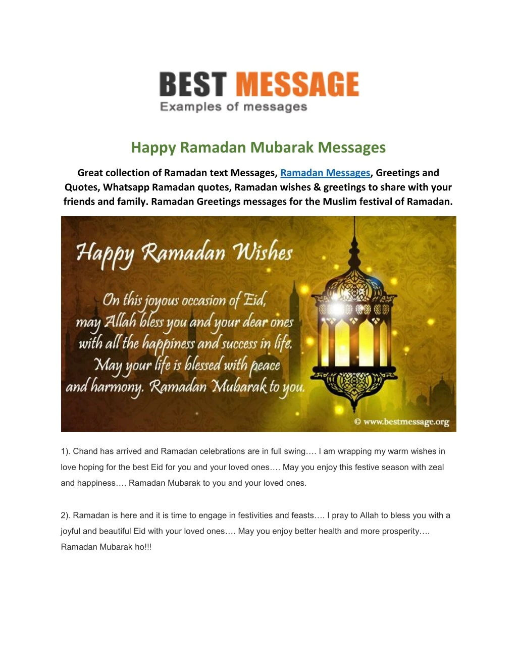happy ramadan mubarak messages