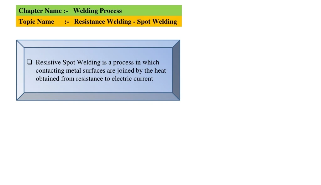 resistive spot welding is a process in which