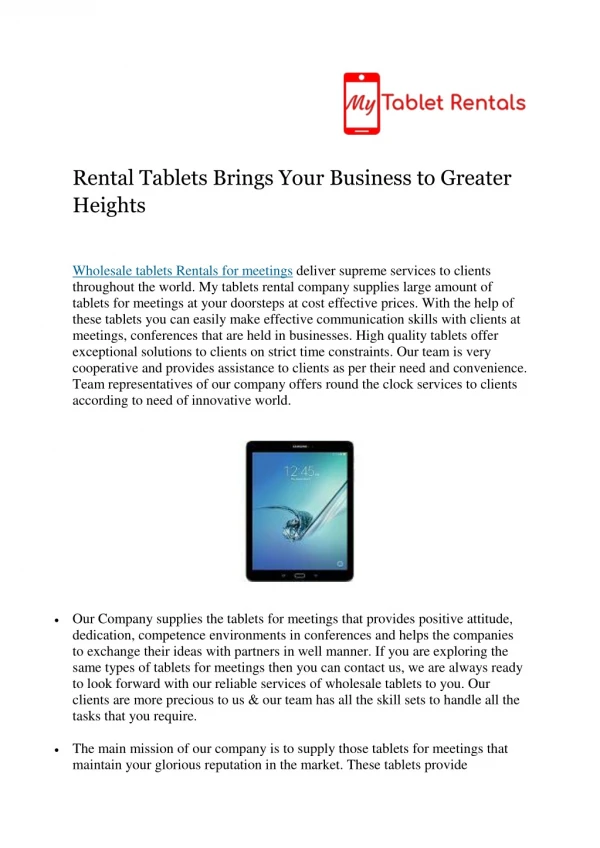 Rental Tablets Brings Your Business to Greater Heights
