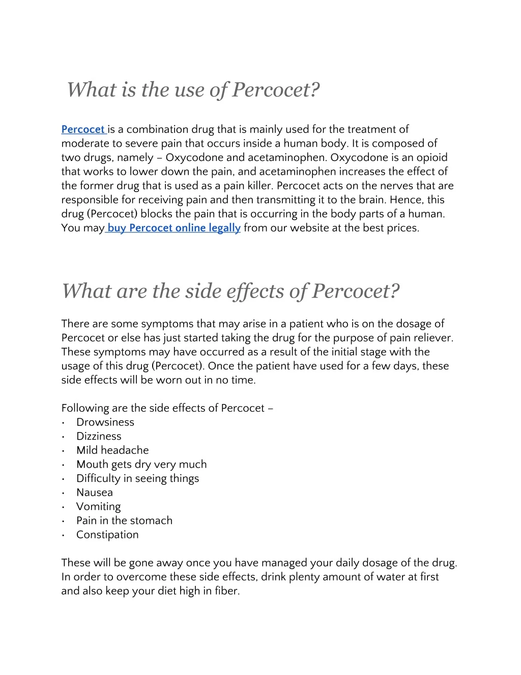 what is the use of percocet