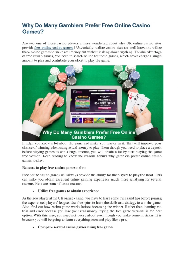 Why Do Many Gamblers Prefer Free Online Casino Games?