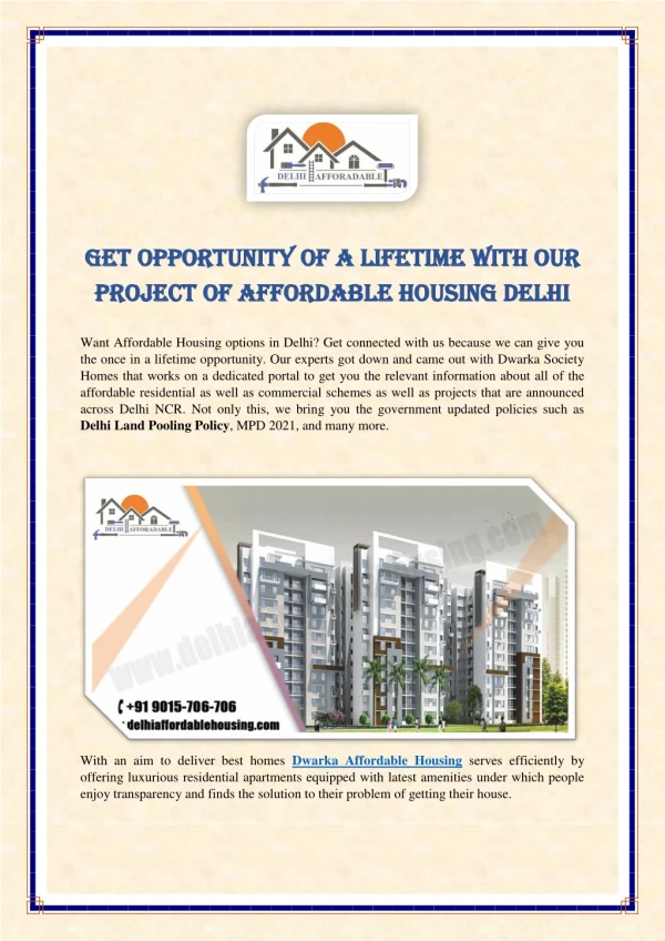 Get Opportunity of a Lifetime With Our Project of Affordable Housing Delhi