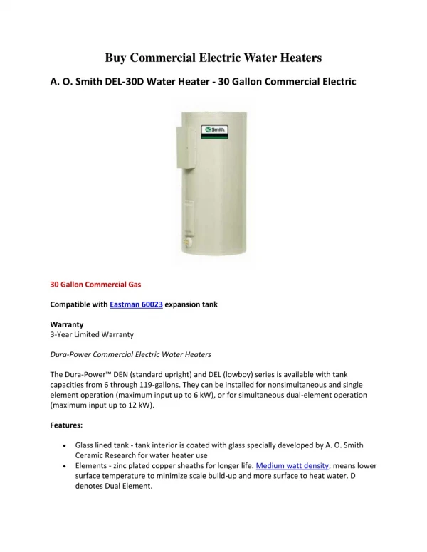 Buy Commercial Electric Water Heaters