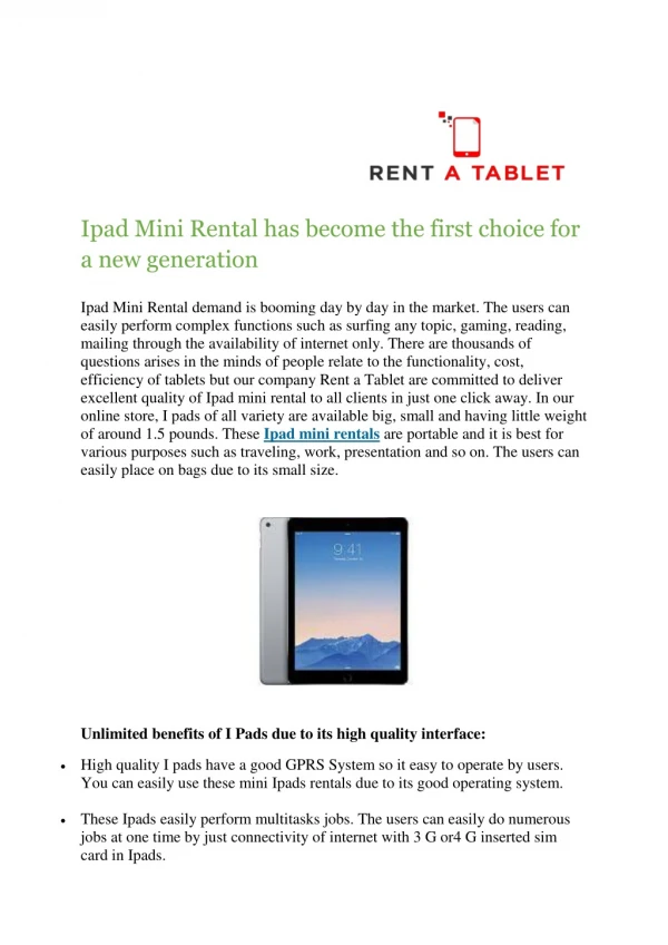 Ipad Mini Rental has become the first choice for a new generation