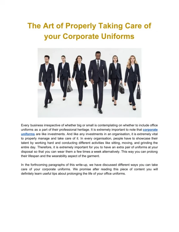 The Art of Properly Taking Care of your Corporate Uniforms
