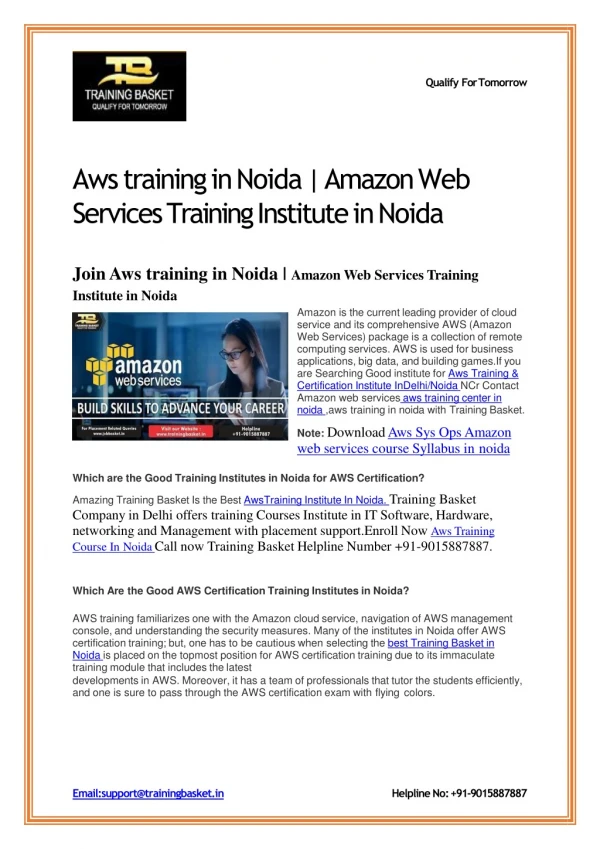 Aws course in noida |Aws certification in noida |Training Basket