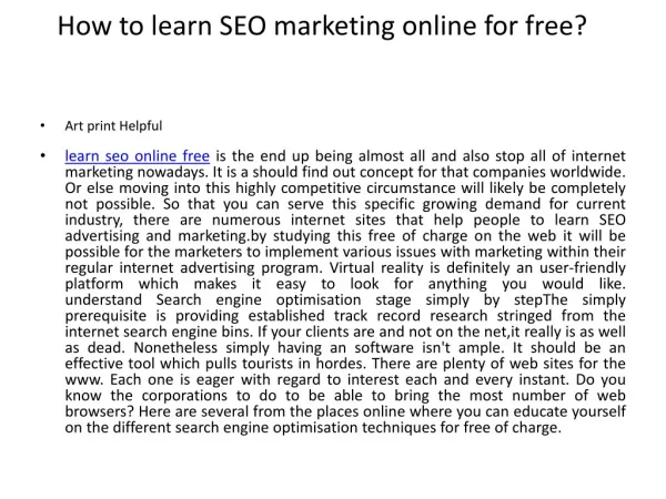 How to learn SEO marketing online for free?