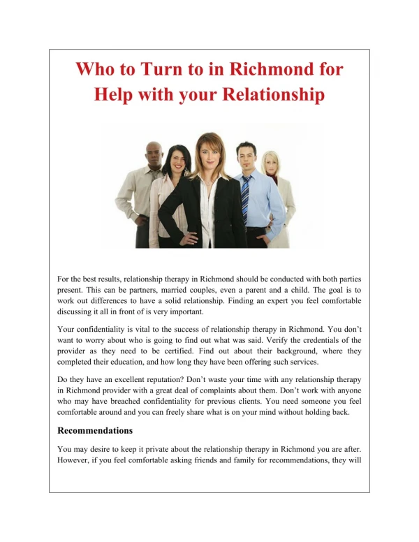 Who to Turn to in Richmond for Help with your Relationship