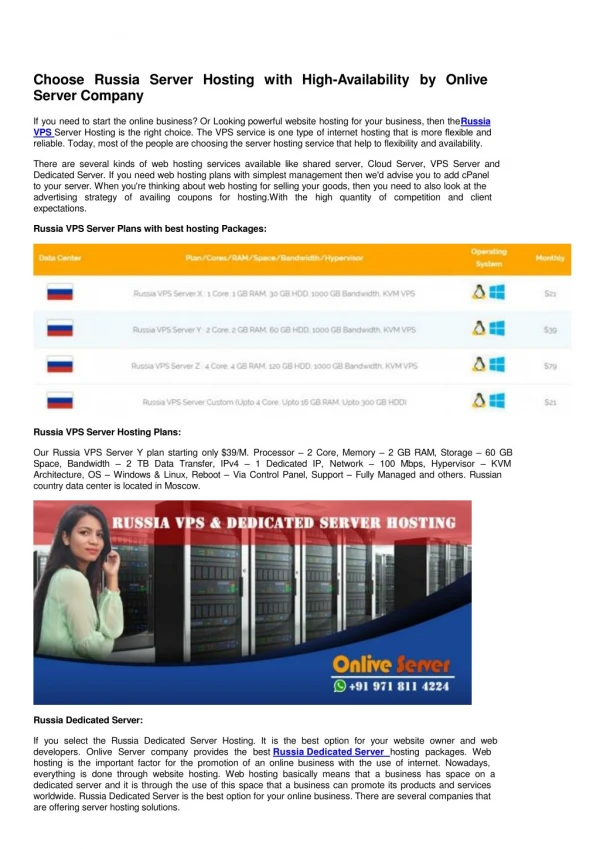 Choose Russia Server Hosting with High-Availability by Onlive Server Company