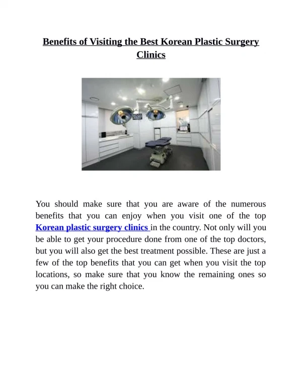 Benefits of Visiting the Best Korean Plastic Surgery Clinics