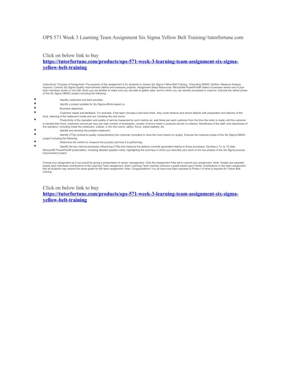 OPS 571 Week 3 Learning Team Assignment Six Sigma Yellow Belt Training//tutorfortune.com