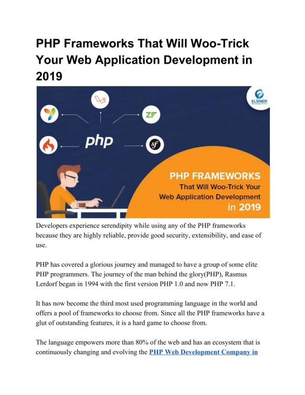 PHP Frameworks That Will Woo-Trick Your Web Application Development in 2019