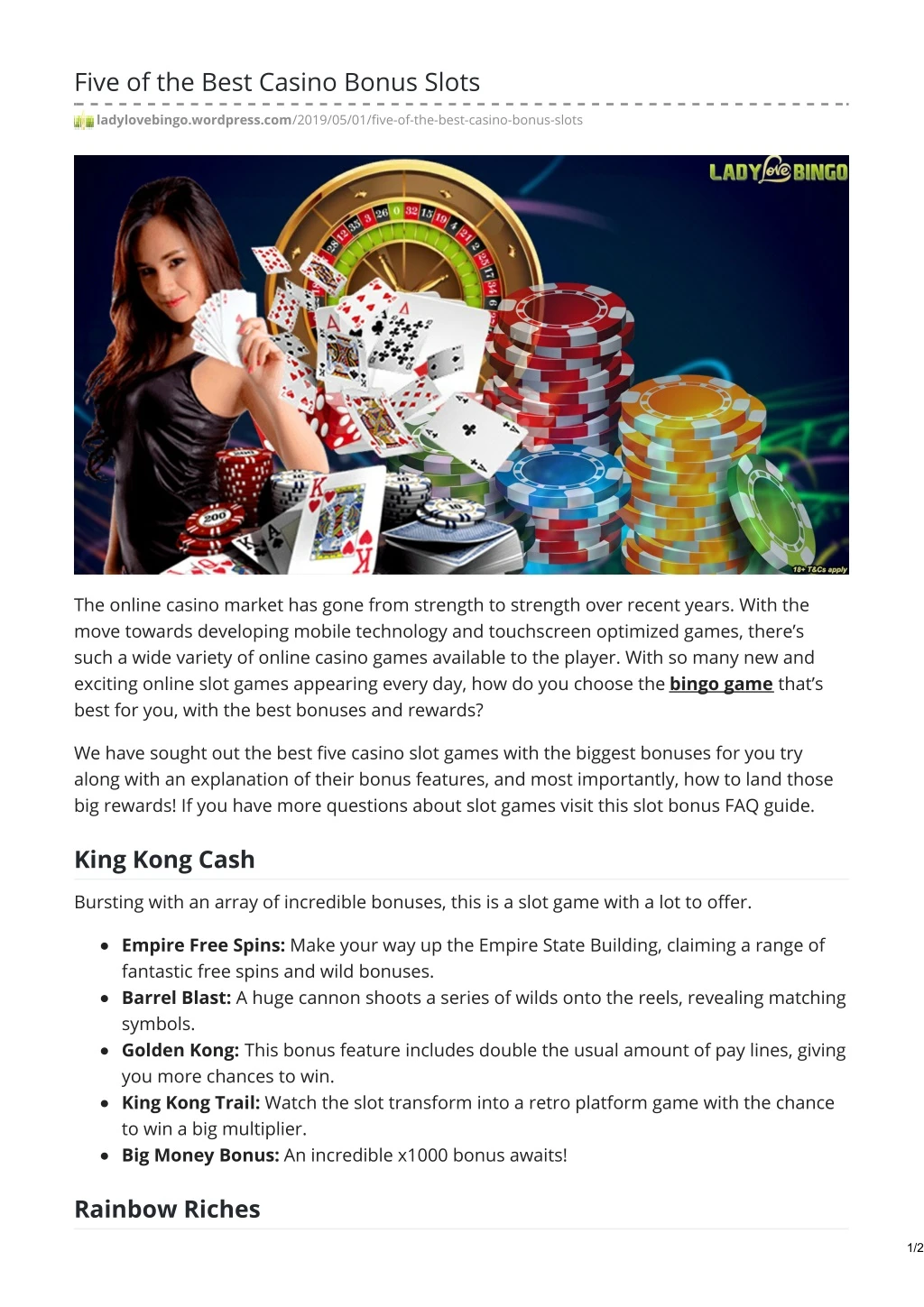 five of the best casino bonus slots