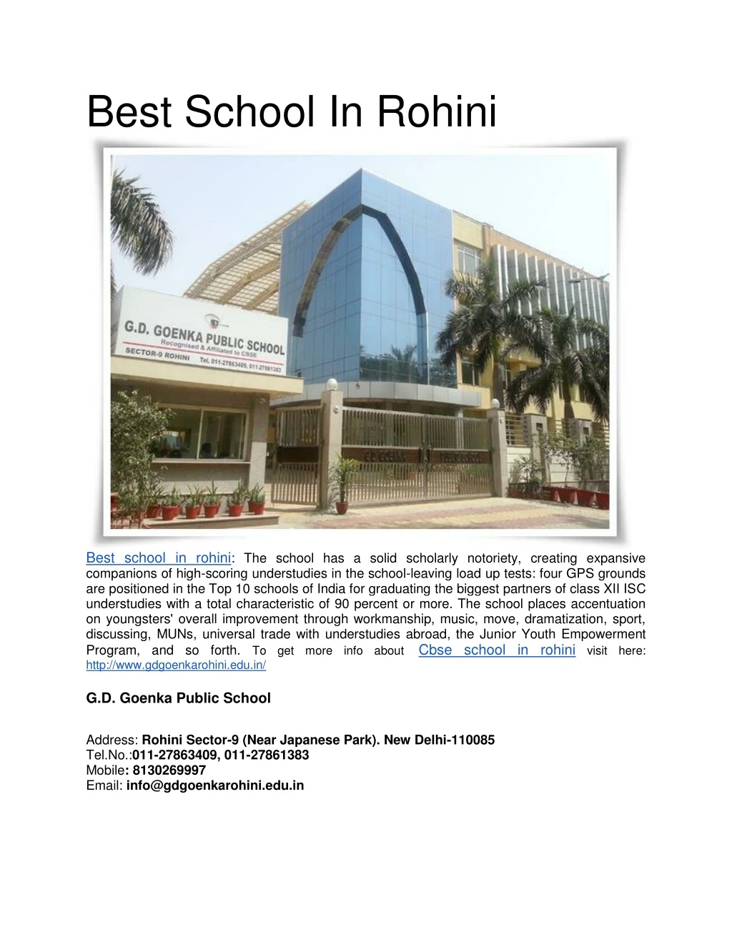 best school in rohini