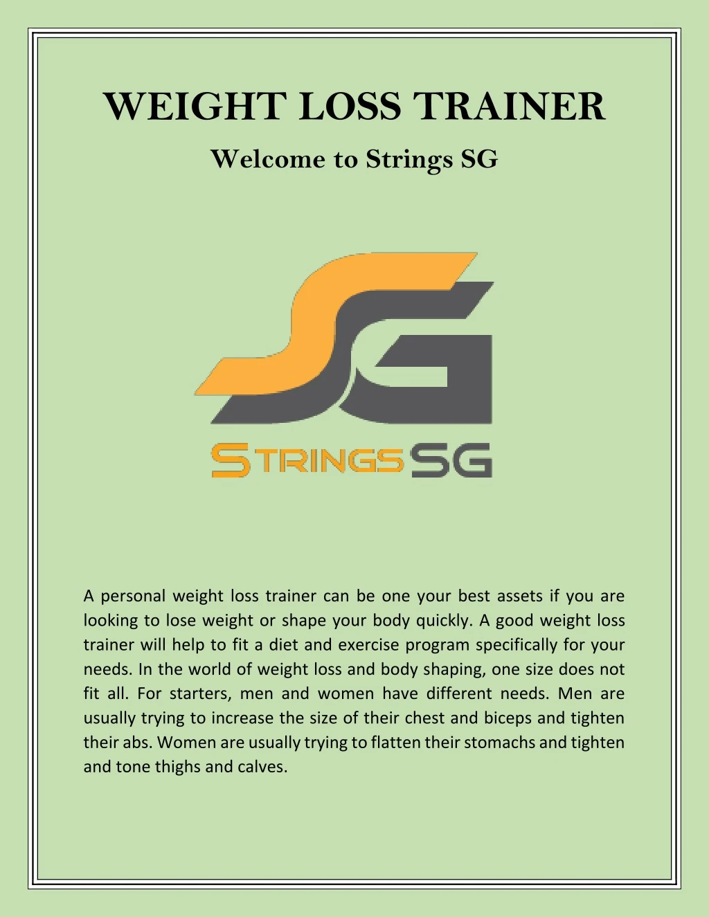 weight loss trainer welcome to strings sg