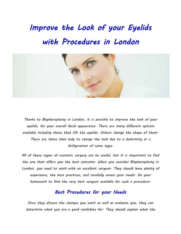 Improve the Look of your Eyelids with Procedures in London
