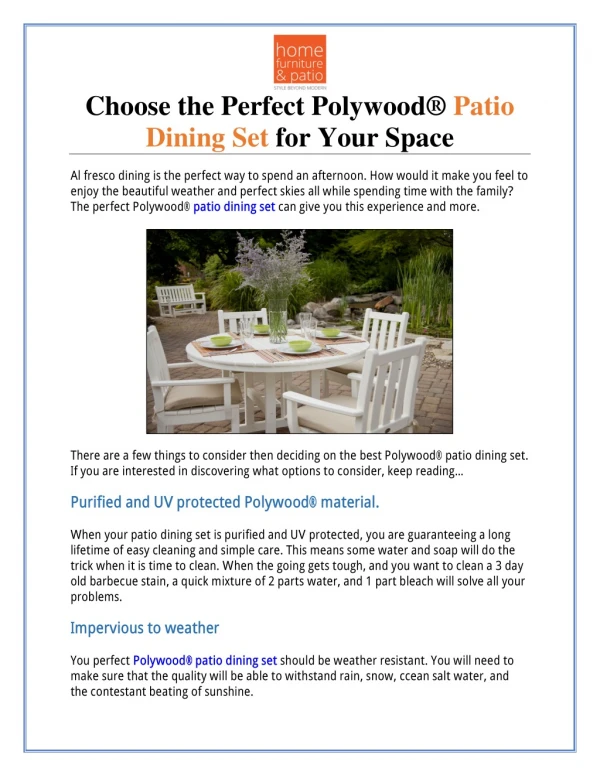 Choose the Perfect Polywood® Patio Dining Set for Your Space