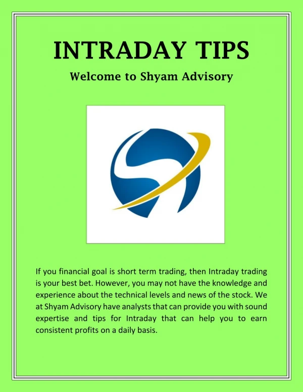 Intraday Tips | shyamadvisory