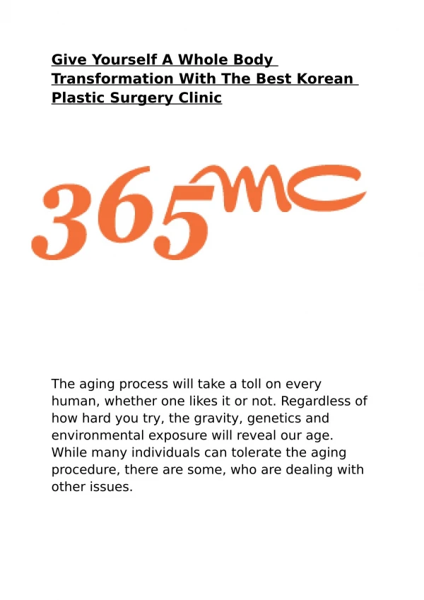 Give Yourself A Whole Body Transformation With The Best Korean Plastic Surgery Clinic