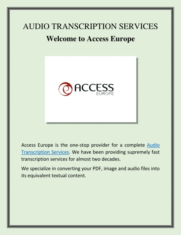 Audio Transcription Services | accesseurope