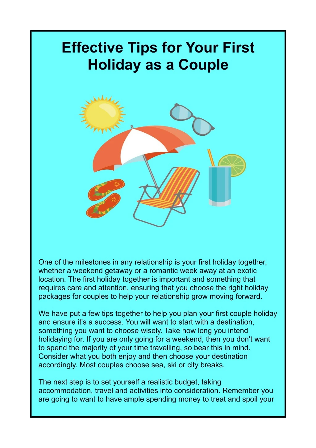 effective tips for your first holiday as a couple