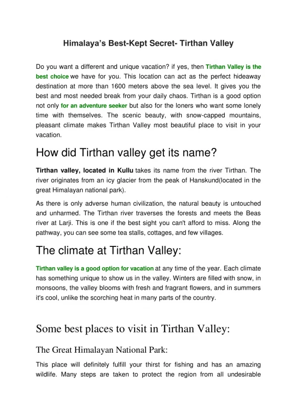 Himalaya’s Best-Kept Secret- Tirthan Valley