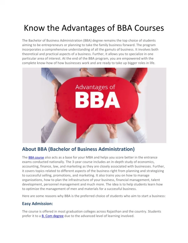 Know The Advantages of BBA (Bachelor of Business Administration) Degree Courses - SPSU University