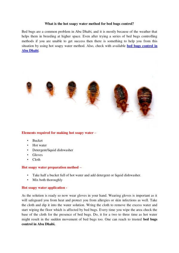 What is the hot soapy water method for bed bugs control?