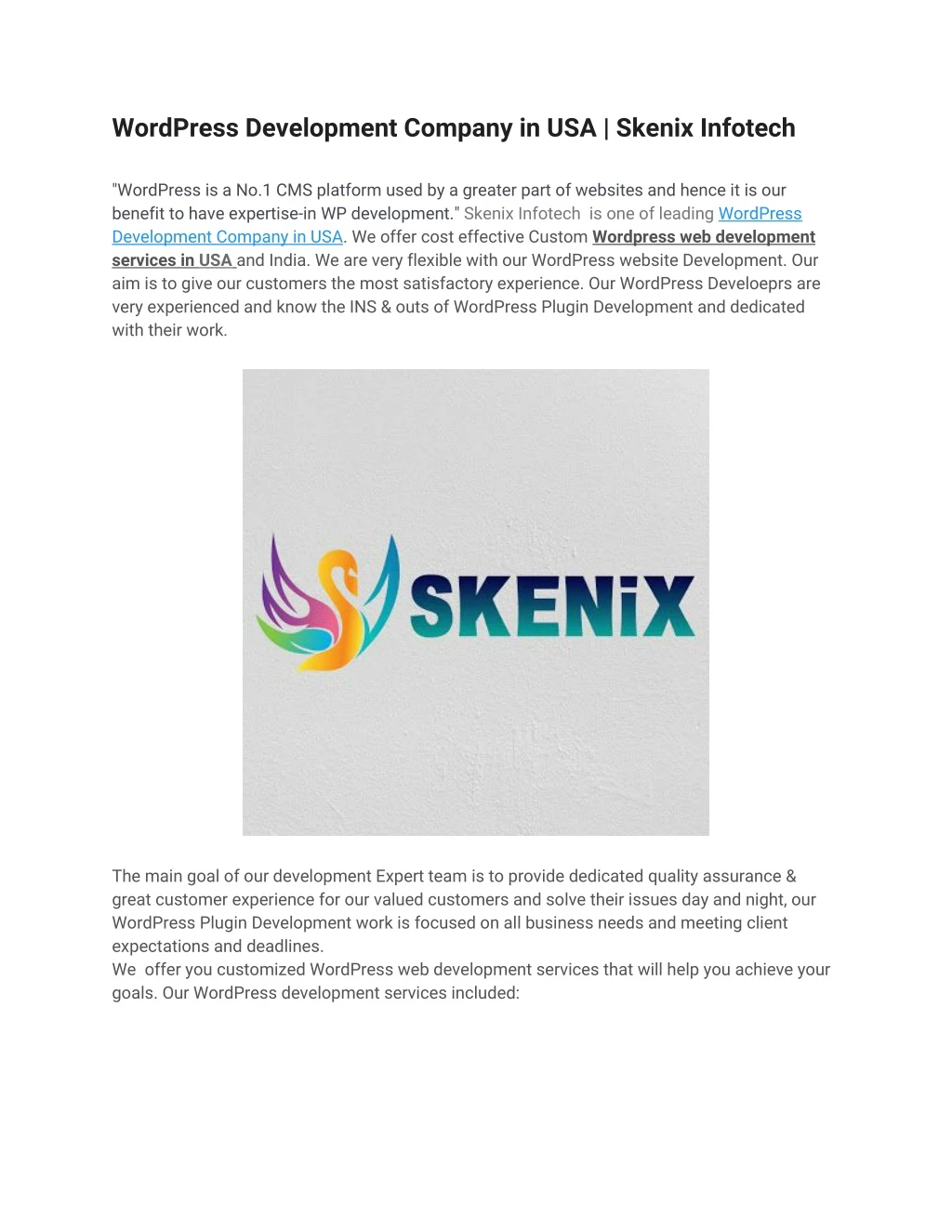 wordpress development company in usa skenix