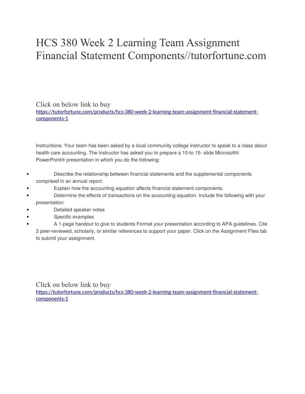 hcs 380 week 2 learning team assignment financial
