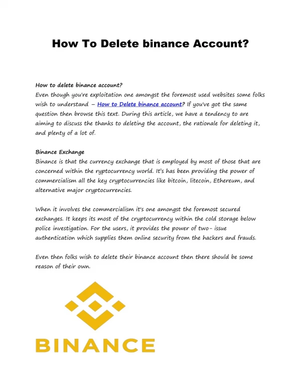 How to Delete binance account?