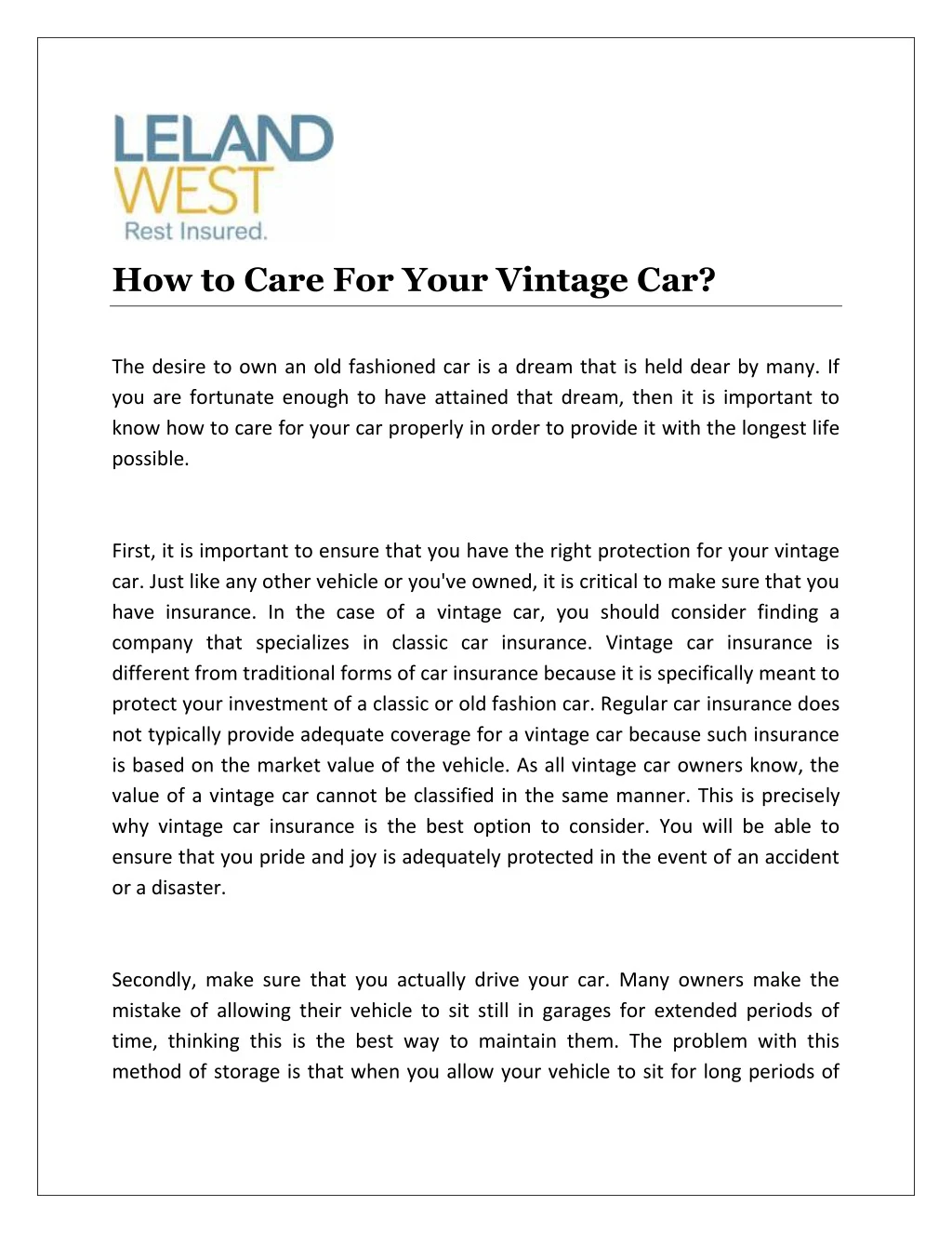 how to care for your vintage car