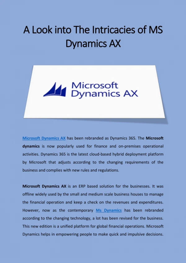 A look into the Intricacies of MS Dynamics AX