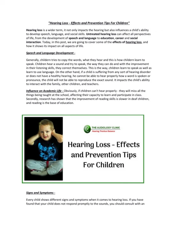 Hearing Loss - Effects and Prevention Tips For Children